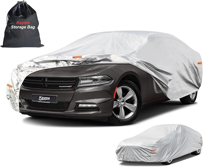 Kayme 6 Layers Car Cover Custom Fit for Dodge Charger (2006-2025) Waterproof All Weather for Automobiles, Outdoor Full Cover Rain Sun UV Protection.Silver