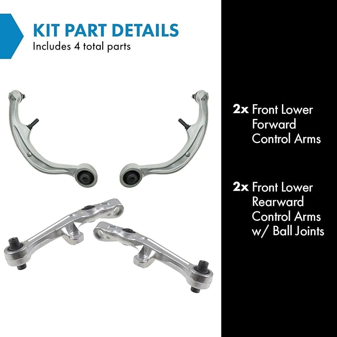 TRQ Front Left and Right Lower Control Arm with Ball Joint Set 4 Piece Compatible with 2003-2004 Infiniti G35 2003-2004 Nissan 350Z