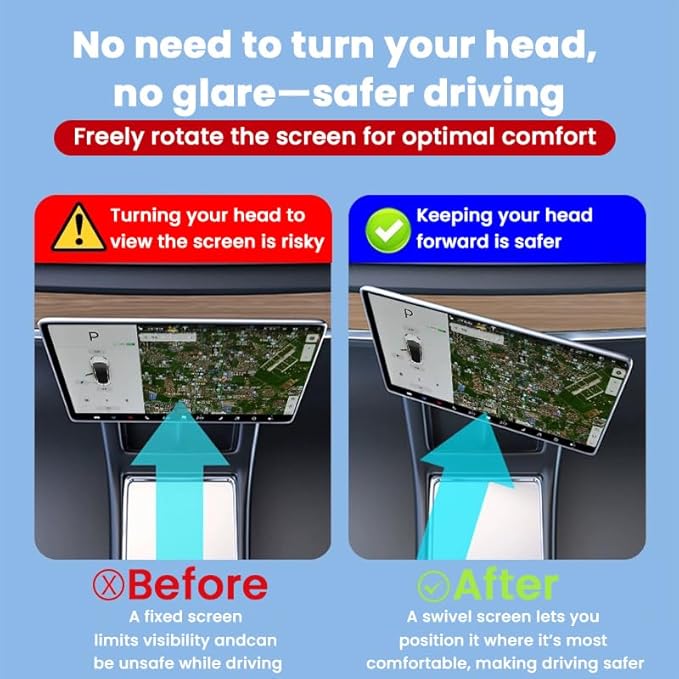 2026 Screen Swivel Mount for Model Y Juniper & Model 3 Highland Original Screen Center Console Navigation 4 Way Rotation Adjustment Screen Rotating Holder (Maintains Original Height)