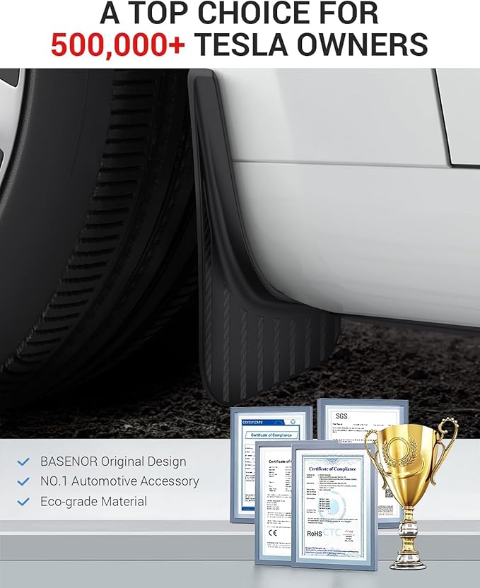 BASENOR for Tesla Model 3 Highland Mud Flaps 2024-2026, Aerodynamic No-Drilling Splash Guards, All-Weather Paint Protection Kit, Tire Protector New Model 3 Accessories - Set of 4