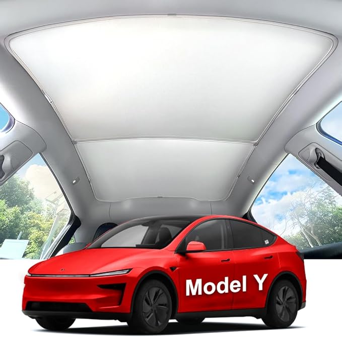 2025 Tesla New Model Y Juniper Double-Layer Glass Sunshade Roof Red-Film Crystal Coatings,Easy Install with Clips, Foldable & Storage Bag UV Blocking Tesla Accessories Gray