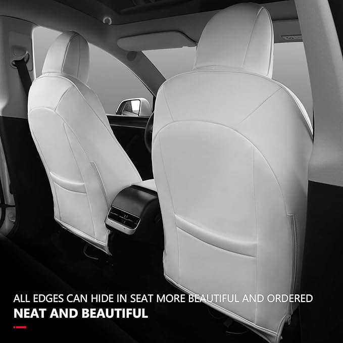 Xipoo Seat Cover Compatible with Tesla Model Y Seat Cover Nappa Leather Car Seat Covers Seat Protector Replacement for 2020-2023 Tesla Model Y Accessories(White-Nappa, Fully Wrapped 12 Pcs)