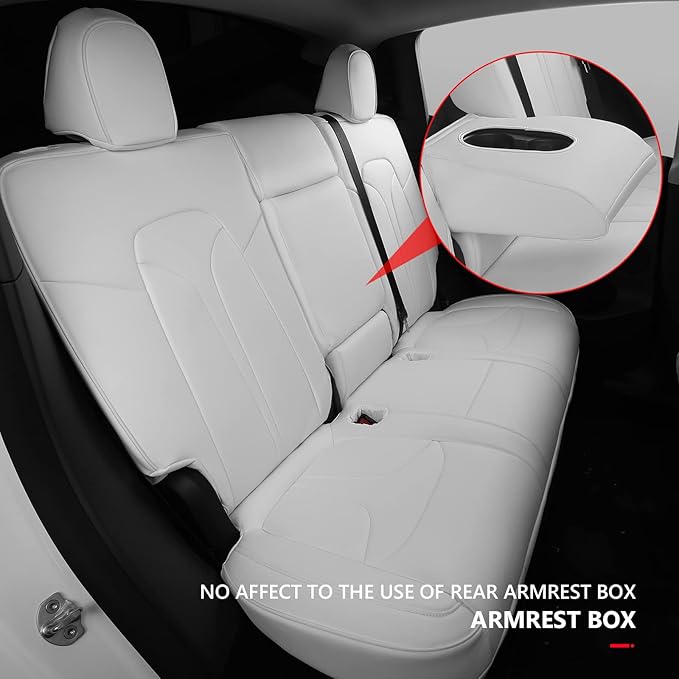 Xipoo Seat Cover Compatible with Tesla Model Y Seat Cover Nappa Leather Car Seat Covers Seat Protector Replacement for 2020-2023 Tesla Model Y Accessories(White-Nappa, Fully Wrapped 12 Pcs)