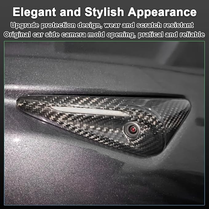 for Model Y Juniper HW4.0 Side Camera Full Cover Protection 2024 Tesla Model 3 Highland - Compatible with Tesla Accessories Carbon Fiber Turn Signal Covers(2Pcs Black Glossy Carbon Fiber Full Cover)