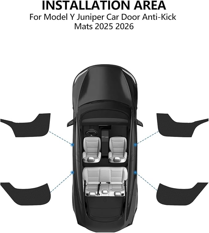 for Tesla Car Door Protector Model Y Juniper Accessories 2025-2026 Carbon Fiber Texture Door Side Protector Anti-Dirty Kick Mat Waterproof Dust Resistant Protector Cover Leather Pad 4PCS