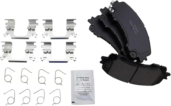 TRQ Front Brake Pads Ceramic Hardware Wear Sensor Compatible with 2014-2024 Infiniti Q50 2017-2022 Q60 2016-2022 QX50 2022-2024 QX55 2014-2019 Nissan Rogue