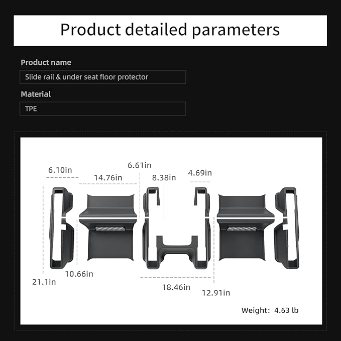 LUCKEASY 9PCS Seat Slide Rail Pad Cover & Under Seat Floor Mat for Tesla Model Y Juniper 2025 2026 Floor Mats Seat Track Scratch-Resistant for Model Y Juniper Accessories TPE Black