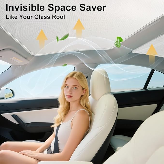 2025 Tesla New Model 3 Juniper Double-Layer Glass Sunshade Roof Red-Film Crystal Coatings,Easy Install with Clips, Foldable & Storage Bag UV Blocking Tesla Accessories Gray