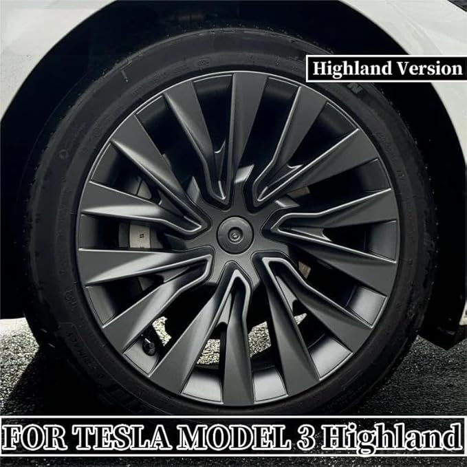 （4PCS） 18 Inch Hub Caps for Tesla Model 3 Highland Version 2024 Performance Replacement Wheel HubCap Full Rim Cover Accessories (Matte Black)