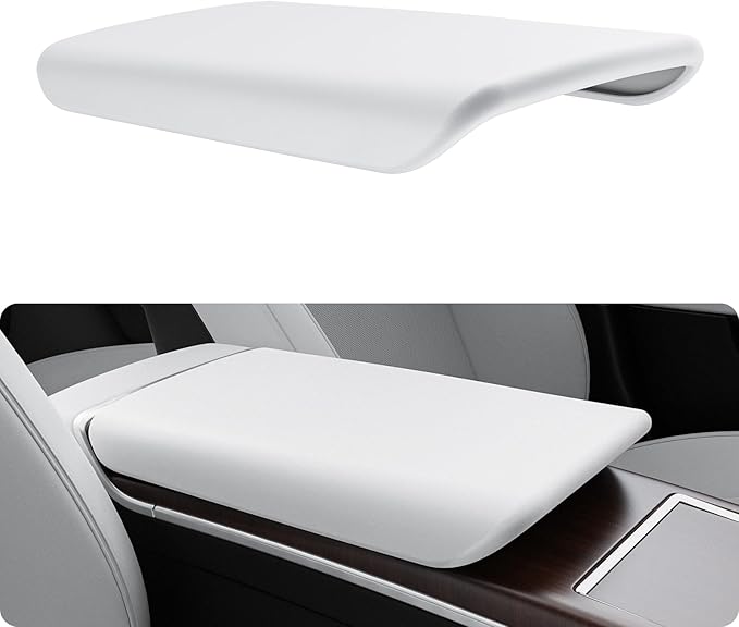 BASENOR Upgraded Tesla Model S Model X Center Console Cover Non-Slip TPE Armrest Cover [No Logo] Protector Armrest [Proprietary Design] 2021-2026 Tesla Interior Accessories White