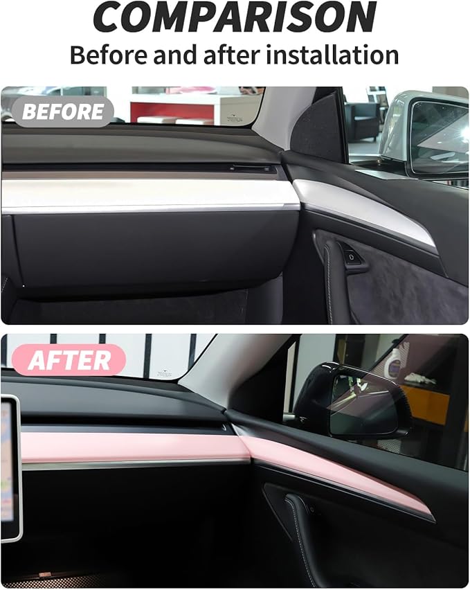KKTR-CAR Dashboard Cover Wrap and Front Door Inner Armrest Panel Cover Trim Compatible with Tesla Model 3 2021-2023 Model y 2020-2025,NOT for Performance (Pink, 4pcs)