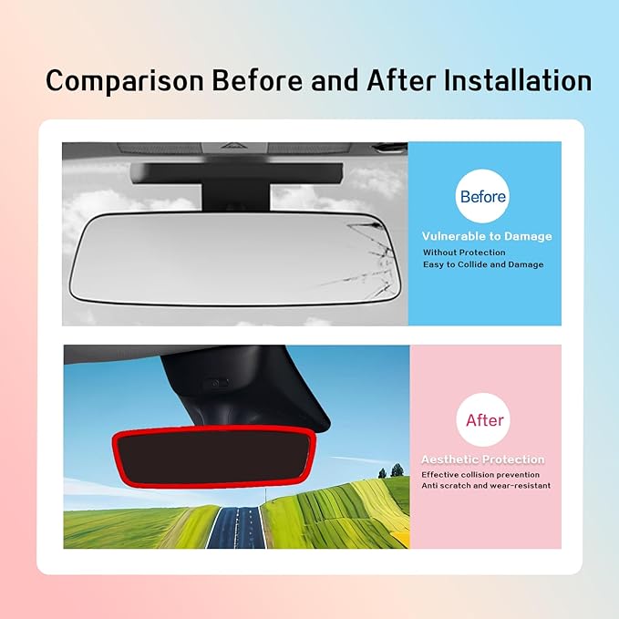 for 2017-2023 Tesla Model 3/2021-2024 Model Y Central Screen and Interior Mirror Protector Frame Interior Accessories (Red-M3/Y-2pcs)