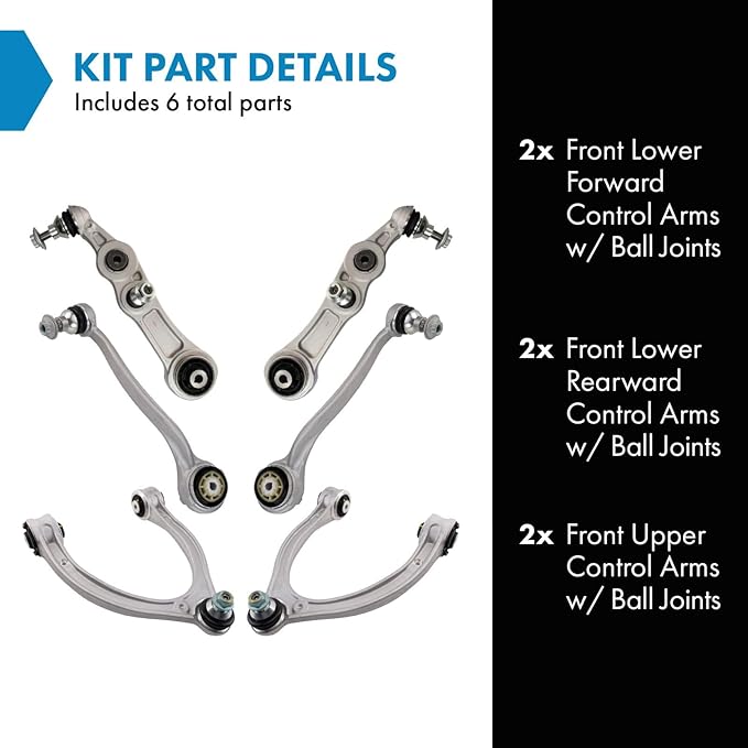 TRQ Front Control Arm with Ball Joint Set 6 Piece Compatible with 2015-2022 Mercedes-Benz C300 16-18 C350e 19-21 CLS450 17-19 E300 20-21 E350 18 E400 19-22 E450