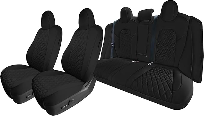 FH Group Custom Fit Car Seat Covers Specifically Made for 2017–2023 Tesla Model 3 Full Set Black Ultraflex Neoprene Car Seat Covers, Waterproof Automotive Seat Covers, Tesla Accessories