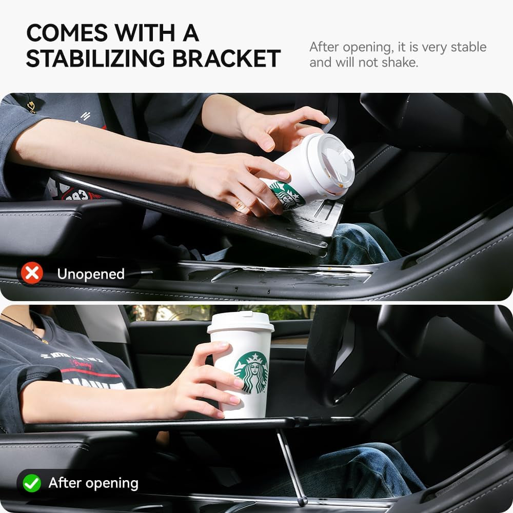 Foldable Desk Food Tray (Carbon Edition) for Tesla Model Y Model 3 S X Y Juniper Accessories- Upgraded Table with Support Leg for Dining, In-Car Work, Travel and Outdoor (1 Pack)