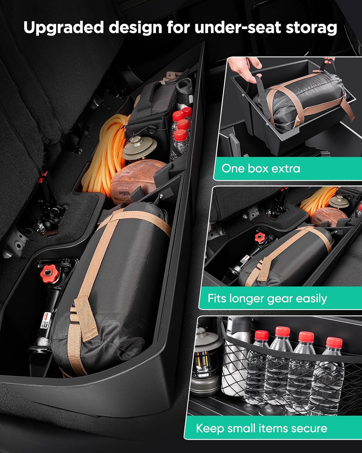Truck Underseat Storage for Silverado Sierra: 2019-2026 Crew/Double Cab, Rear under Seat Organizer Tool Box Car Accessory for Chevy Silverado & GMC Sierra 1500 2500HD 3500HD (W/ Detach Bin & Mesh Net)