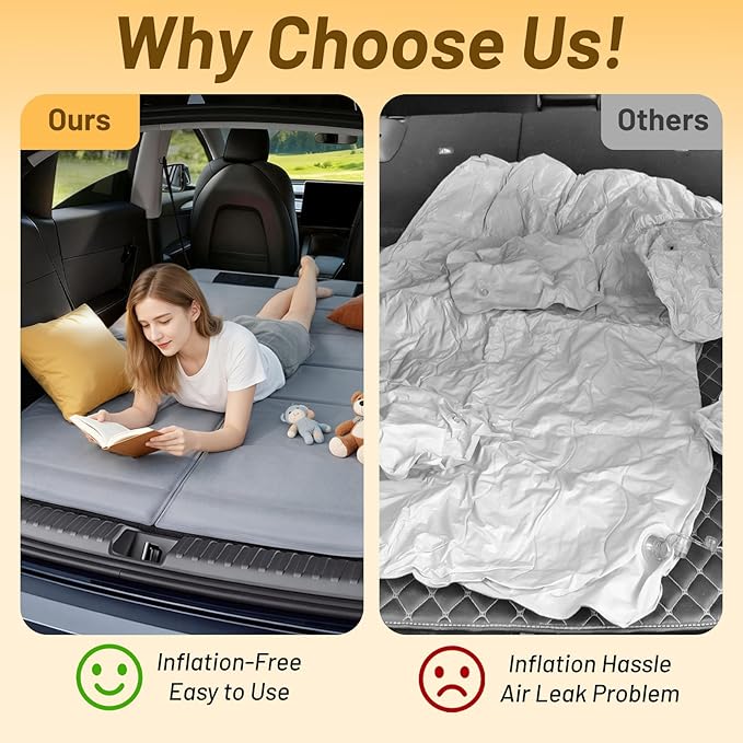 Car Mattress for SUV Trunk, Foldable Non-Inflatable Sleeping Platform, Air Mattress Upgrade Alternative, SUV Sleeping Pad/Camping Bed, Easy to Use, Essential Car Camping Accessories for Outdoor Travel