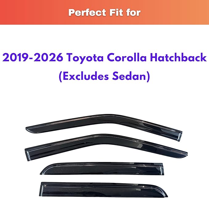 KPY Rain Guards Fit for 2020-2026 Toyota Corolla Hatchback, Out-Channel Window Visors Vent Wind Deflectors 4PC, Car Accessories for 20-26 Corolla Hatchback (Excludes Sedan)