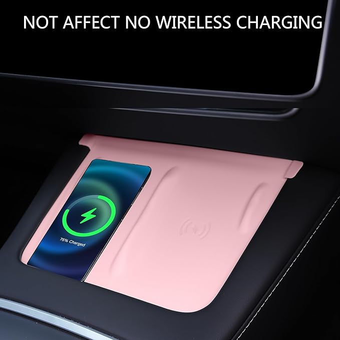 3PCS Center Console Accessories for Tesla Model Y 2021-2024 and Model 3 2021-2023 Cup Holder Insert, Screen Edge Protector Frame, Silicone Wireless Charger Mat, Pink