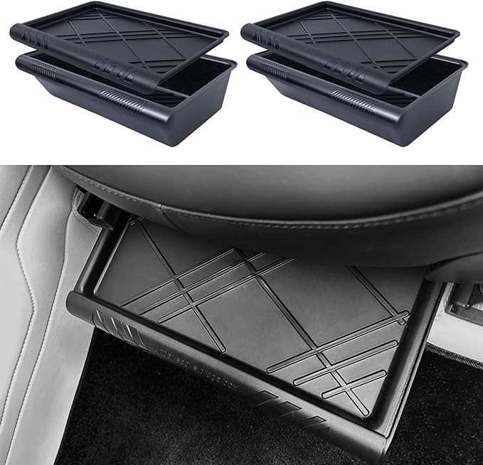 Tesla Model Y Under Seat Storage Box Organizer 2 Pack Hidden Tray Underseat Bins with Lid Fit Tesla Model Y 2020-2024 Model Y Accessories
