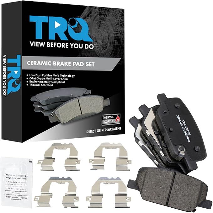 TRQ Rear Brake Pads Ceramic Hardware Wear Sensor Compatible with 2019-2024 Hyundai Palisade 2019-2020 Santa Fe 2020-2024 Kia Telluride