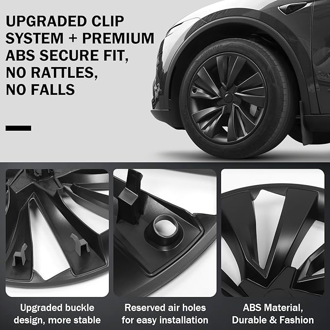 Hubcaps for Tesla Model Y Juniper 2026, 19 Inch Matte Black Wheel Covers with Center Caps, Cross-Spoke Design Rim Protectors, Easy Clip-On Installation, for Model Y Juniper Accessories