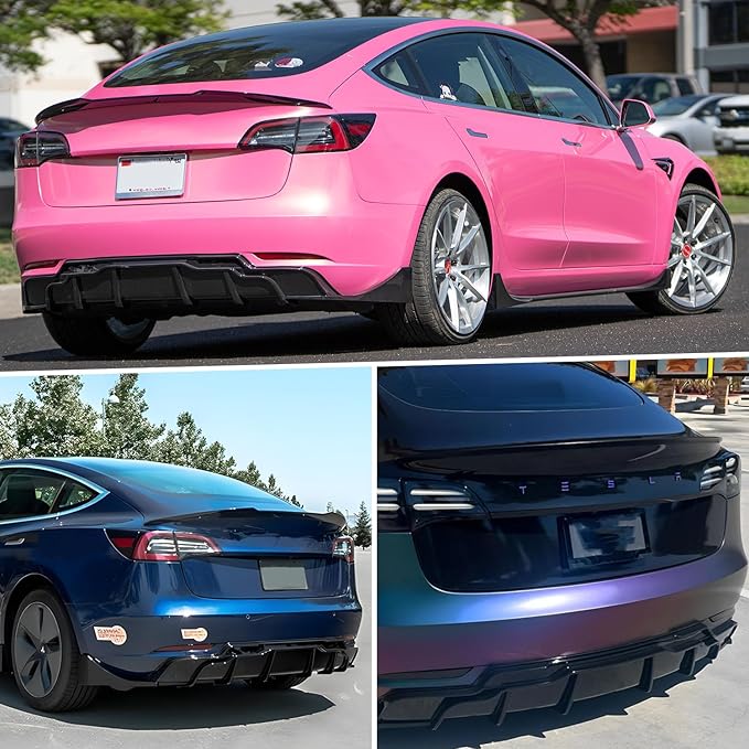 Rear Diffuser for 2017-2023 Tesla Model 3, Rear Bumper Lip Valance Panel Tesla Model 3 Accessories (Gloss Black)