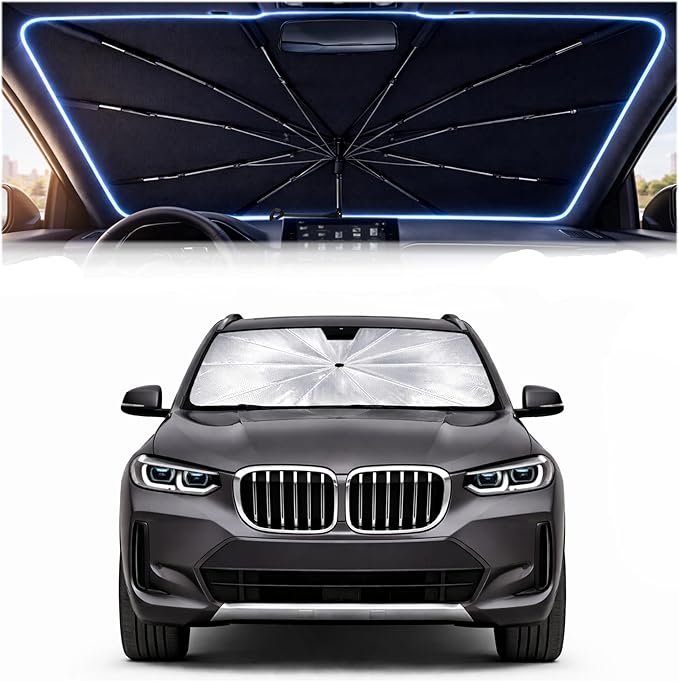 2026 Upgraded Car Windshield Sun Shade Umbrella - Custom-Fit for BMW X3 2018-2024 Umbrella Sunshade,Easy Install,UV Protection & Heat Reflective,Keep Interior Cooler with Storage Bag