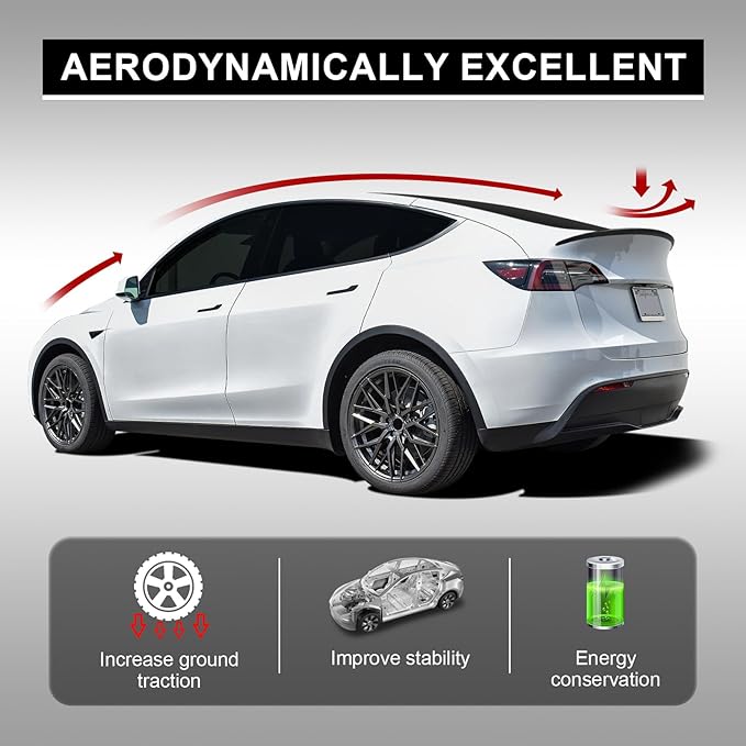 Spoiler Fit for Tesla Model Y 2020-2024, Upgrade ABS Material Rear Spoiler Wing OEM Rear Trunk Lip, Model Y Accessories, Matte Carbon Fiber