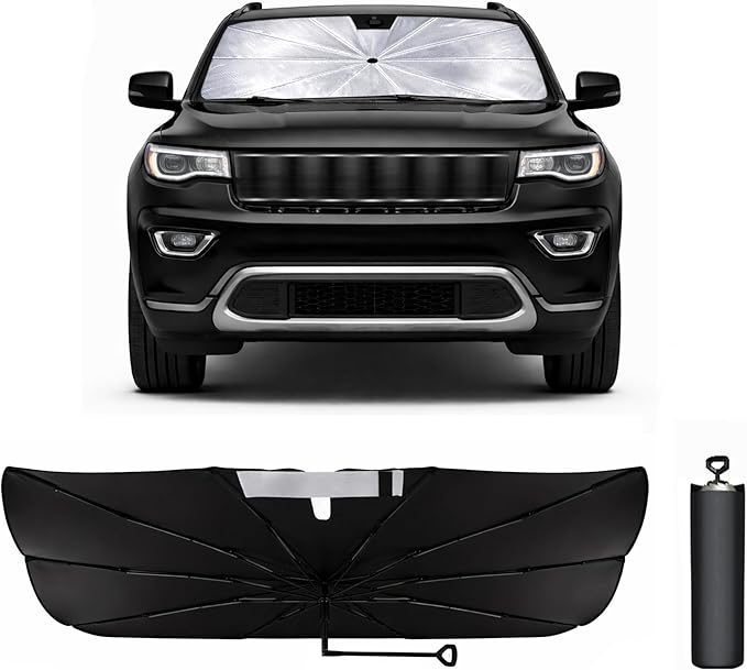 Car Windshield Sun Shade Umbrella - Custom-Fit for Jeep Grand Cherokee 2011-2021 Umbrella Sunshade,Easy Install,UV Protection & Heat Reflective,Keep Interior Cooler with Storage Bag