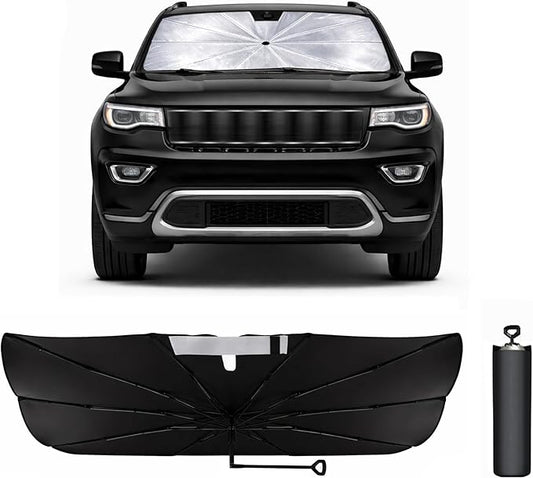 Car Windshield Sun Shade Umbrella - Custom-Fit for Jeep Grand Cherokee 2011-2021 Umbrella Sunshade,Easy Install,UV Protection & Heat Reflective,Keep Interior Cooler with Storage Bag