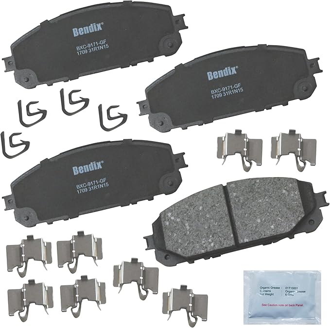 Bendix Priority1 CFC1709 Ceramic Front Brake Pads for select 2014-2023 Jeep Cherokee (models with brake code BRG and Dual Piston calipers)