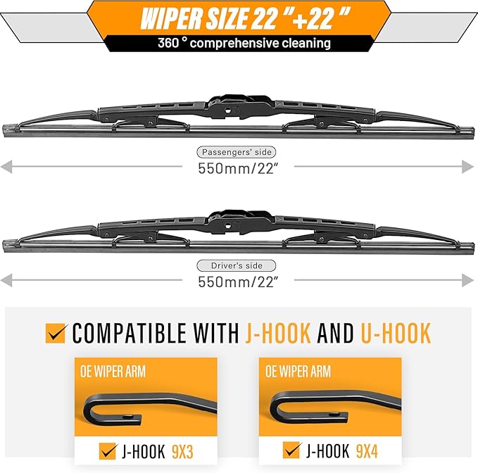 AUTOBOO 22"+22" Windshield Wipers Replacement for 1996-2024 Chevrolet Express 1500 2500 3500 4500 -Original Factory Quality Wiper Blades (Pack of 2)
