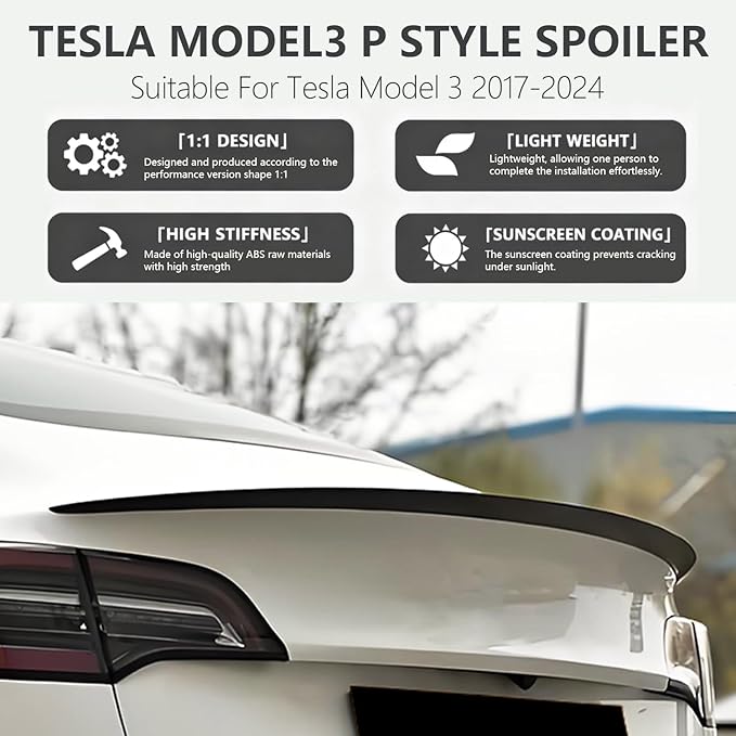 ABS Spoiler for Tesla Model 3 Rear Spoiler Rear Trunk Spoiler Sport & Performance Type Rear Spoiler Wings Tesla Model 3 Accessories (Gloss Carbon Fiber)