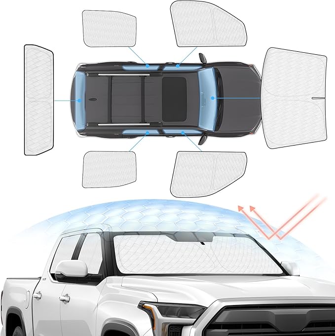 Sunsdrew Windshield Sun Shade for Toyota Tundra 2022-2025 Full Privacy Side Rear Window Shade Cover Kit Foldable Sun Visor Protector Blocks UV&Heat Tundra Interior Accessories(6PCS)