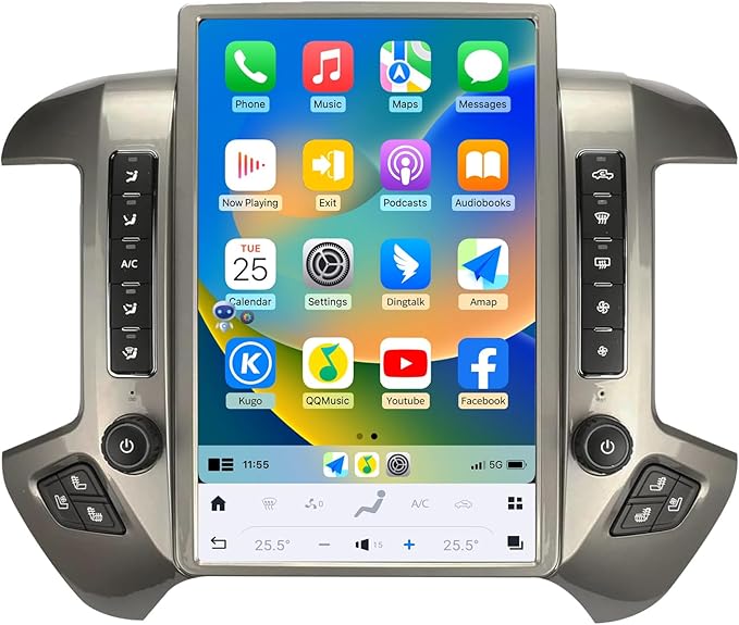 Car Radio for Chevrolet Silverado GMC Sierra 2014-2019 Stereo Replacement Head Unit 14.4 Inch 2K IPS Touch Screen Tesla Style Carplay Android Auto GPS Navigation Multimedia Play OEM 4.2 Inch（Silver）