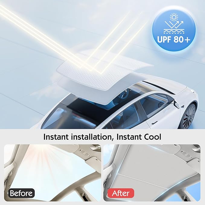 Upgraded Model 3 Sunshade Roof, Patent Magnetic Seamless Design for Tesla Model 3 Sunshade Accessories with No Gaps at All, Heat Insulating Sun Shade, with Storage Bag,ICY Gray