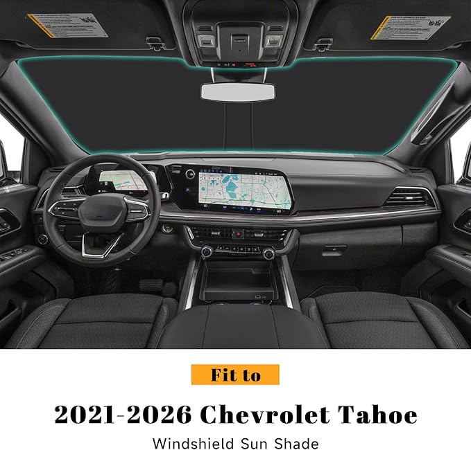 Car Windshield Sun Shade for Chevy 2021-2025 2026 Tahoe Accessories (OEM Design) Reflective Foldable Heat Insulation Sunshade for Ultimate Protection
