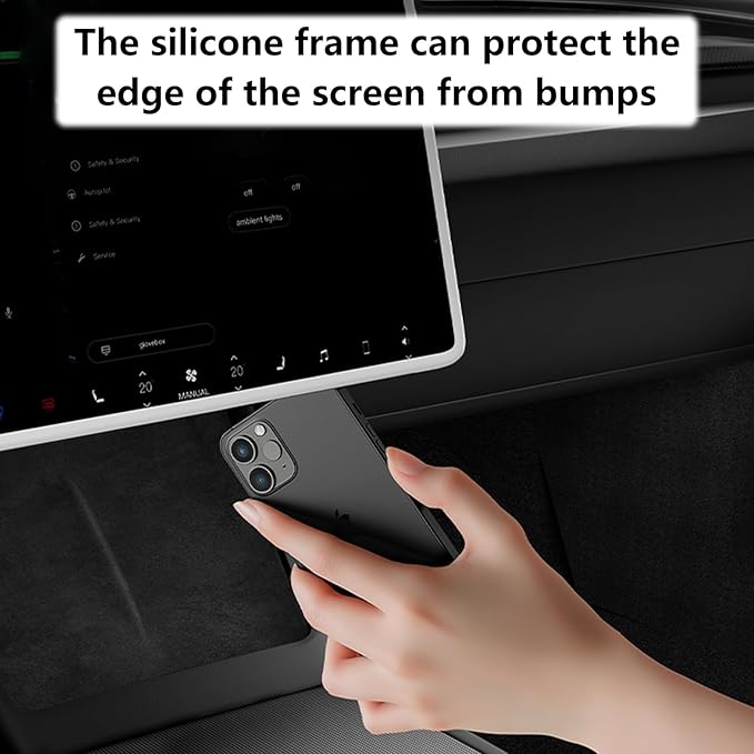 4PCS Center Console Wireless Charger Mat Silicone for 2025 Tesla New Model Y Juniper Cup Holder Insert, Screen Edge Protector Frame, Rear View Mirror Cover Decoration Accessories(White)