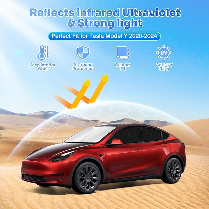 Upgraded Window Shades for 2020-2024 Tesla Model Y Accessories with Suction Cups Windshield Sun Shade Side Rear Window Covers Sunshade Sun Shield Privacy Protection for Camping Black 8PCS