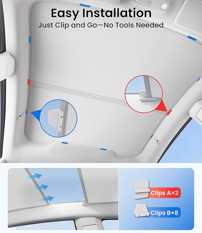 Zanch Upgraded Tesla Model Y Juniper Sunshade Roof [Snap-On, Damage-Free Install] Heat Insulation Custom Fit Glass Roof Sun Shade for Model Y Juniper Accessories 2025-2026, Gray