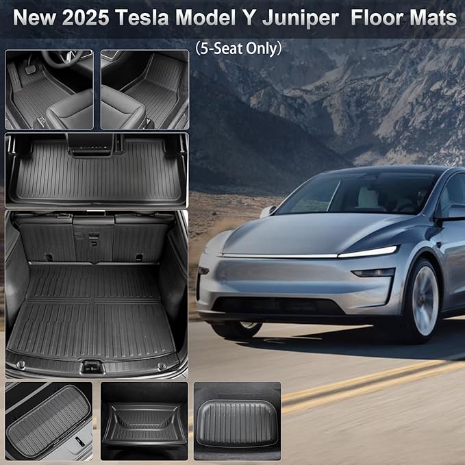 WEIZE Tesla Model Y Juniper Floor Mats 2025 2026, 11 PCS Full Set All Weather Non-Slip Floor Mats & Cargo Liners, Black Car Mats for Tesla Interior Accessories
