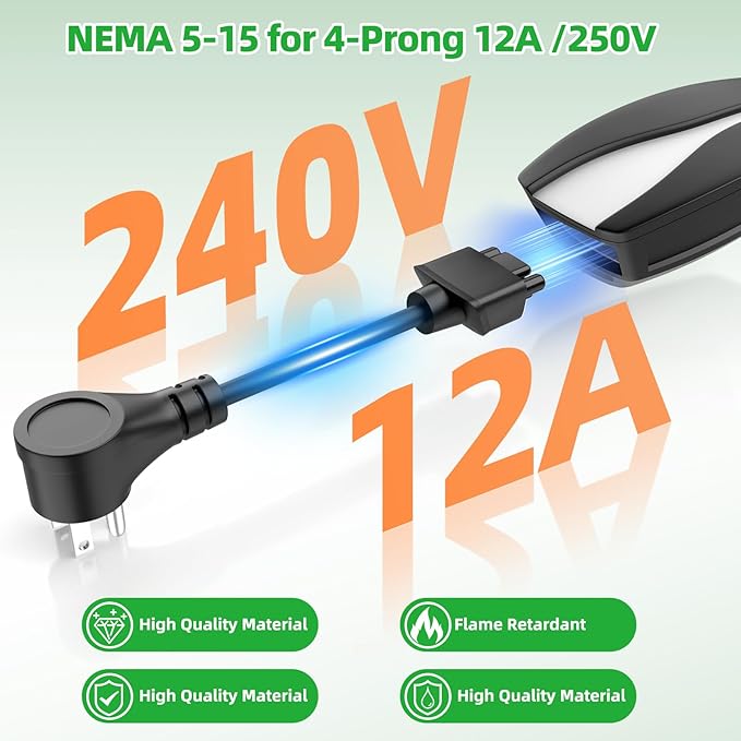 for Tesla NEMA 5-15 Adapter, Max 12 Amp Neme-5-15 Fast Charging Adapter for Tesla Model S 3 X Y to Charge at 4-Prong Dryer 250V Outlet, 11.8 Inch in Length -Safe and Durable Black