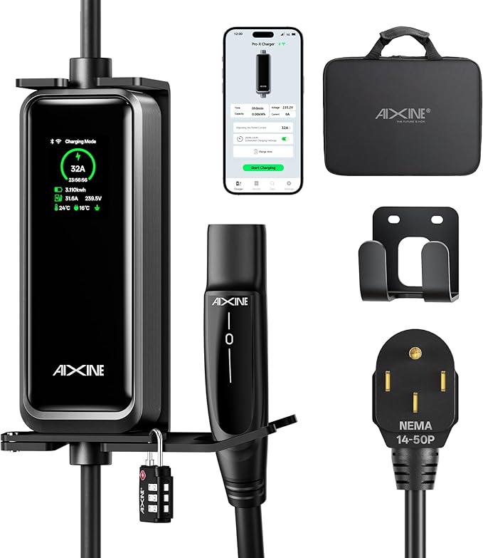 Level 2 EV Charger,Tesla EV Charger NACS 32A with 25FT Extension Cord Cable,Enhanced WiFi Smart App,240V NEMA 14-50 Plug Compatible with All Tesla Models X/Y/3/S,UL,ETL,FCC Certified