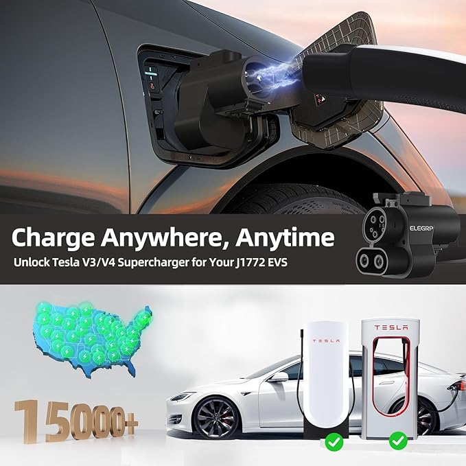 ELEGRP NACS to CCS Adapter, 500A/1000V DC Fast Charging, Tesla Supercharger to CCS EV Charger Adapter, Compatible with Ford, GM, Nissan, Rivian EVs, Local Customer Support & Free Carry Bag