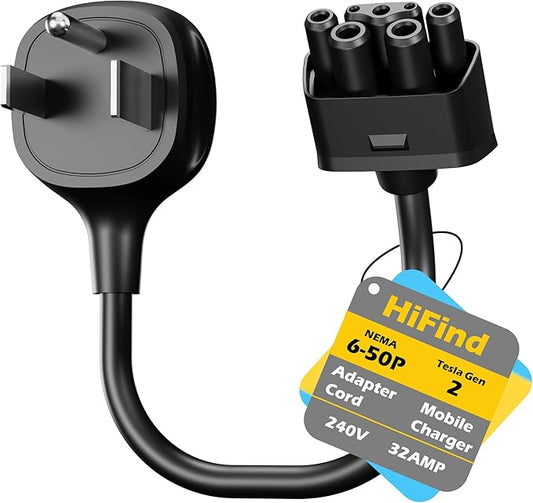 HiFind NEMA 6-50 Adapter for Tesla Gen 2 Mobile Charger 1 Ft, Connect Tesla Portable Charger to 6-50 Plug 240/250V Outlet 32 Amp Fast Charging for EV, Model S/3/X/Y, Safe & Durable, ETL, Black