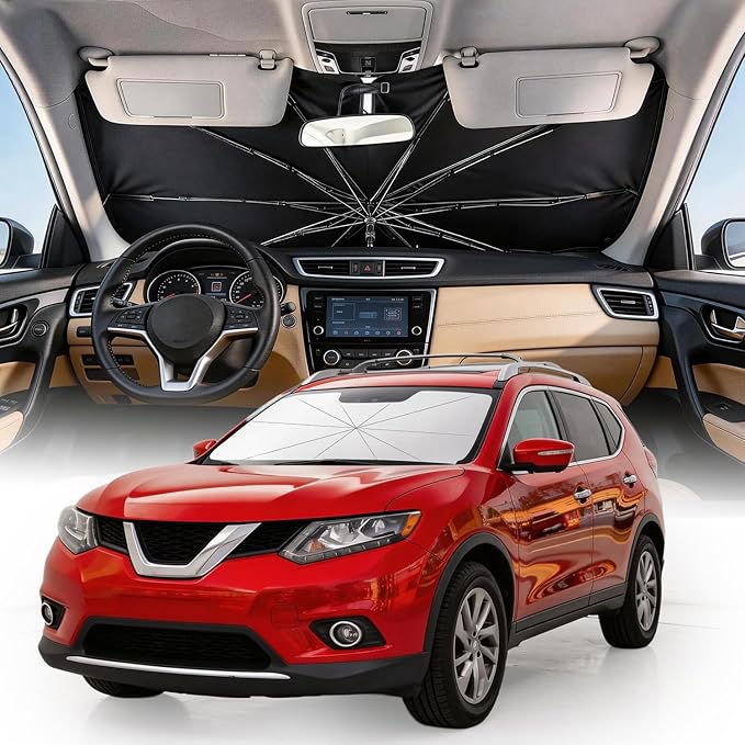 [2026 Upgraded] Weektic Custom Windshield Sun Shade Umbrella for Nissan Rogue 2014-2020, [Double Thickened Ice Crystal Coating] Sun & Heat Protection, Keep Vehicle Cool & Protect Interior
