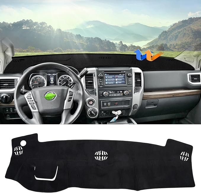 Autorder Dashboard Cover Mat for 2016-2024 Nissan Titan Accessories Dash Cover Flannel Dash Mat Sunshade Glare UV Rays Protector