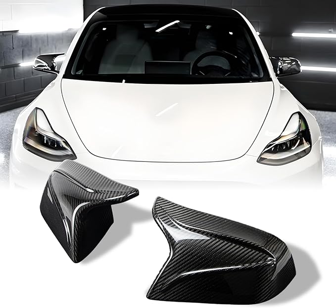 AeroBon Prepreg Dry Carbon Fiber Mirror Cap Overlays Compatible with 2017-2026 Tesla Model 3 Mirror Caps (RC Style) Raised Curve
