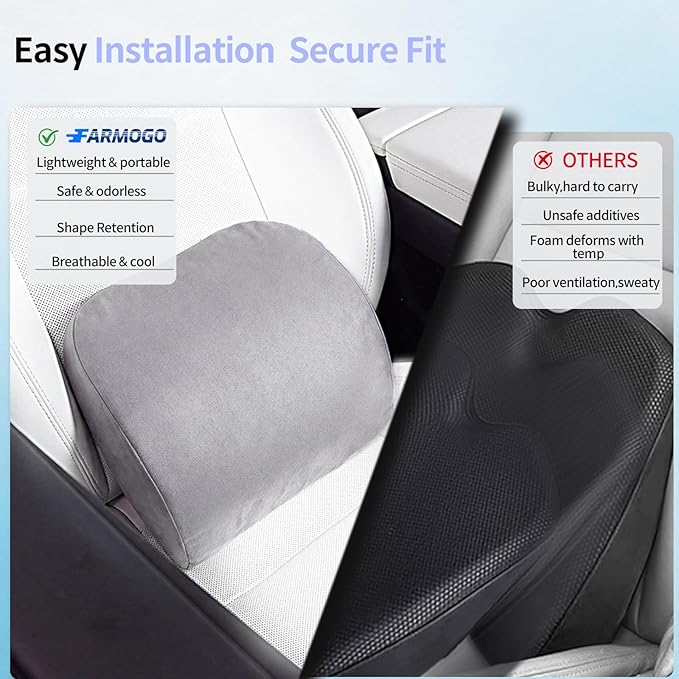 Farmogo Car Headrest Pillow & Lumbar Support Pillow Set for Tesla Model 3/Y/S/X Accessories, Suede Memory Foam Neck & Back Support, Removable Washable Cover - Gray